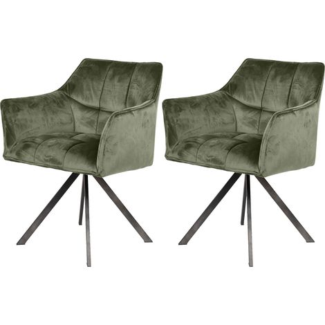 Lot de 2 fauteuils repas pivotants en velours vert foncé