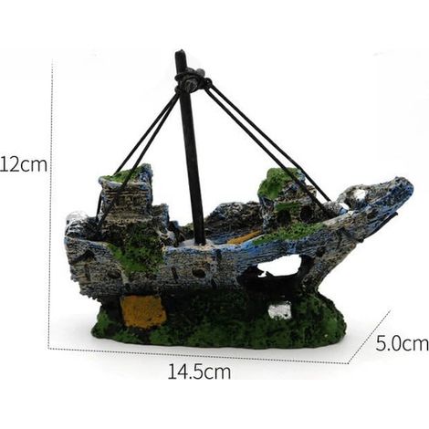 Décoration d'Aquarium Épave de Bateau Coulé Ornement de Navire en Résine pour Décor de Réservoir de Poissons