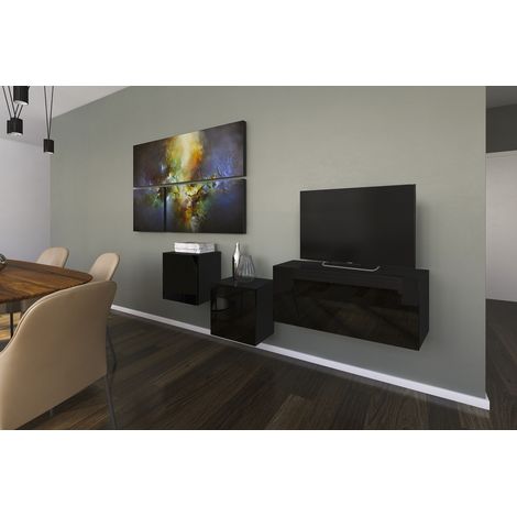 Ensemble meuble TV NEXT 263 AN263-17B-HG20-1A noir brillant 191 cm (1/2)