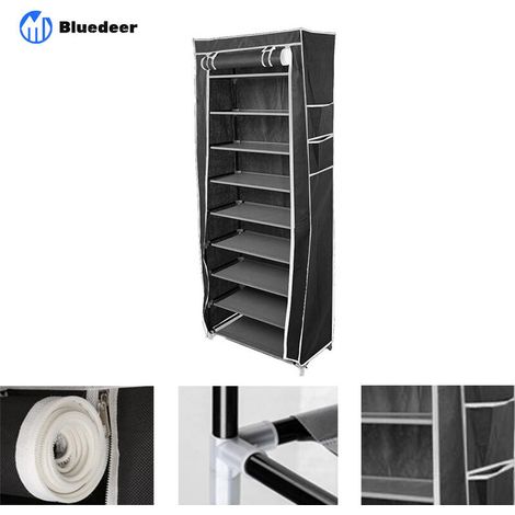 Rangement Chaussure Tissu, Meuble a Chaussure avec Housse, 9 Couches, 58 x 29 x 160 cm, Étagere Chaussure pour Sneakers Box etc. Noir (1/4)