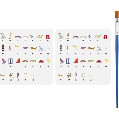 2Pcs Pochoir Alphabet Égyptien 30x30cm Pochoir D'Écriture Égyptienne Pochoirs Hiéroglyphes en Plastique Avec Pinceau pour Décoration Murale Projets D'Artisanat Peinture sur Tissu (1/5)