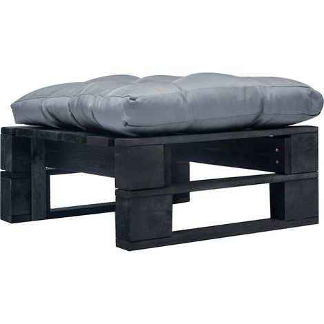 Canapé de jardin palette Canapé Repose-pied relax - et coussin gris Bois noir BV884922 - BonneVie (1/4)