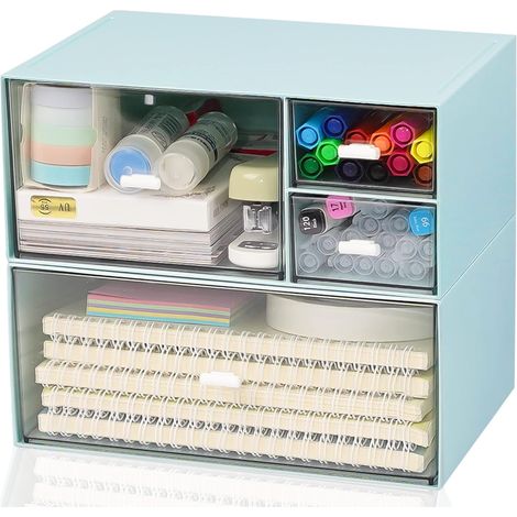 Organiseur de Bureau en Plastique avec tiroirs, Organisateur de Tiroir de Maquillage Empilable de Grande Capacité, boîte à tiroirs au pour fournitures de bureau école maison (B) (1/5)