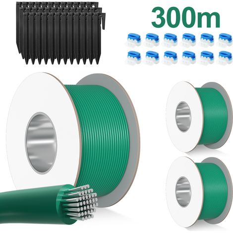 Wolketon Cavo perimetrale da 300 m per robot tosaerba con 1050 picchetti + 36 connettori per cavi per robot tosaerba