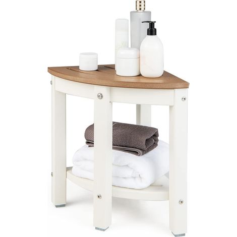 COSTWAY Panca Angolare da Doccia, Poggiapiedi Impermeabile per Bagno con Ripiano, Sedile Multiuso a 2 Livelli per Uso Interno o Esterno, 32,5 x 32,5 x 43,5 cm (1/5)
