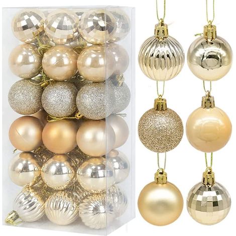 Adornos navideños colgantes de 4 cm, decoración para árbol de Navidad, adornos irrompibles, adornos esmerilados, mate y brillantes, paquete de 36 (dorados) (1/5)