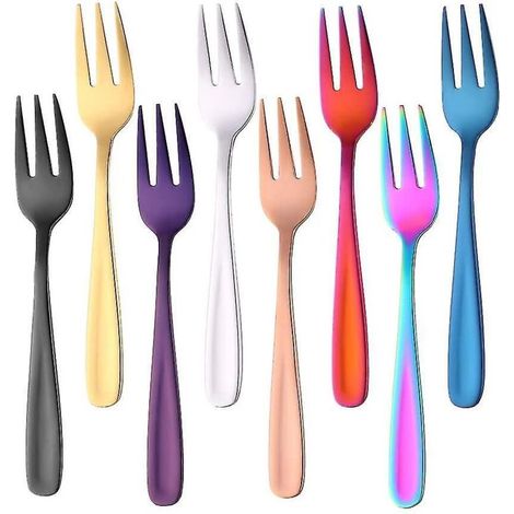 Teegabeln, kleine Dessertgabeln, Kuchengabeln aus schwarzem Edelstahl, 8er-Set, 8 Farben (1/5)
