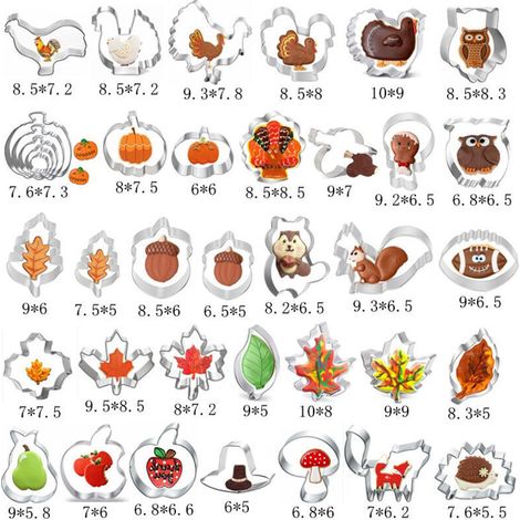 Moules : Hérisson, Feuille d'érable, Feuille d'érable 04, Hibou, Champignon, Grosse citrouille, Écureuil, Feuille de chêne, Gland (1/3)