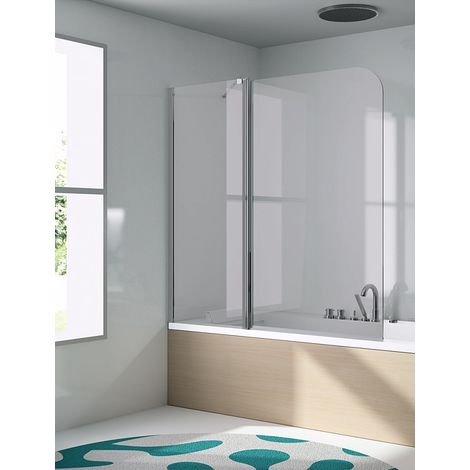 Mampara de Bañera Frontal de 1 cristal fijo + 1 cristal abatible - Cristal de Seguridad de 6 mm - Modelo 300 BAN-2  (48 + 72 = 120 cm)