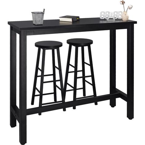 WOLTU Pub Table with 2 barstools Coffee Table 120cm and bar stools Metal + Wood Black