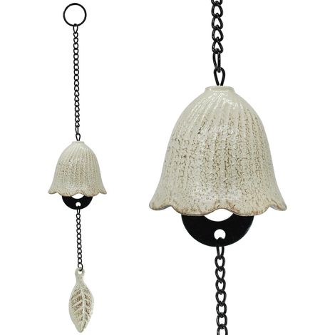 Carillon éolien japonais en forme de feuille, petite cloche à vent à suspendre à l'extérieur en fonte pour décoration de jardin, jardin, cour, maison (blanc) (1/5)