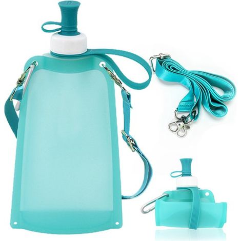 Bouteille d’eau pliable – 550 ml – Mousqueton – Bandoulière – Silicone alimentaire – Randonnée (1/5)
