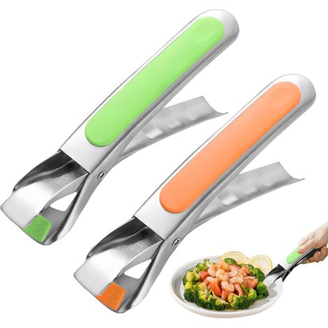 Pince à vaisselle antidérapante, anti-brûlure Pince pour friteuse à air en acier inoxydable pour four Pizza Plate Dish Clip Air Fryers Hot Dishes Tong Stainless Steel Lift Hot Pot(Green & Orang (1/5)