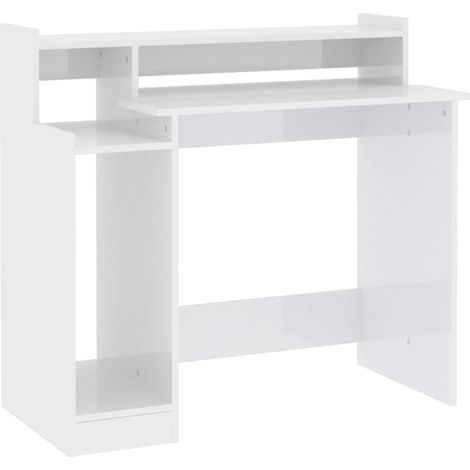 Escritorio LED madera contrachapada blanco brillo 97x45x90 cm vidaXL