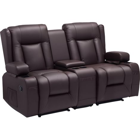 Mophorn Verstellbares Loveseat-Sofa aus PU-Leder mit Mittelkonsole, USB-Anschlüssen, Getränkehaltern und Aufbewahrungstaschen – ideal für Wohnzimmer oder Wohnmobile