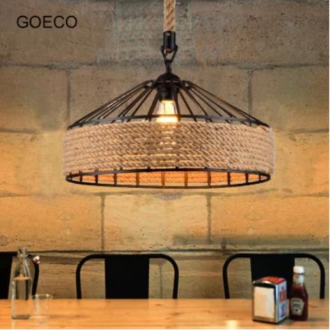 Goeco Vintage chanvre corde plafonnier industriel LED lustres rétro plafond lumières créatives pour Restaurant Bar café maison (1/4)