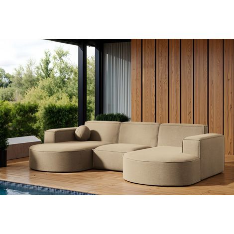Garten Ecksofa U-Form SUNDAY in wetterfester Stoff ART-N Beige
