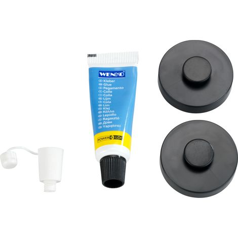 WENKO Adaptateur Power-Loc® pour Série Classic Plus, Lot de 2, fixation sans perçage, colle amovible sans résidus, adhérence extrêmement forte, Charge 80 kg, Plastique, Ø 4x1,5 cm, noir (1/4)