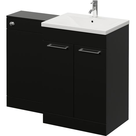 Napoli 460 Matt Black 1100mm 2 Door Vanity Unit Toilet Suite with Glide Basin - 1100mm - Chrome 160mm HandleWithout Kingston Toilet Pan