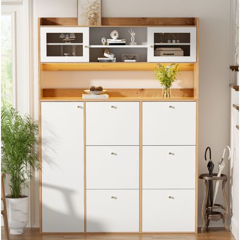 Scarpiera stretta con vetro e LED, 6 scomparti ribaltabili e 1 anta, 130x25x180 cm (1/5)