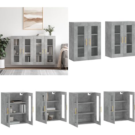 Wandschränke 2 Stk. Betongrau Holzwerkstoff - Beton Grau - Sideboard - Wandschrank - Wohnzimmer Dekoration - Regal - Home & Living
