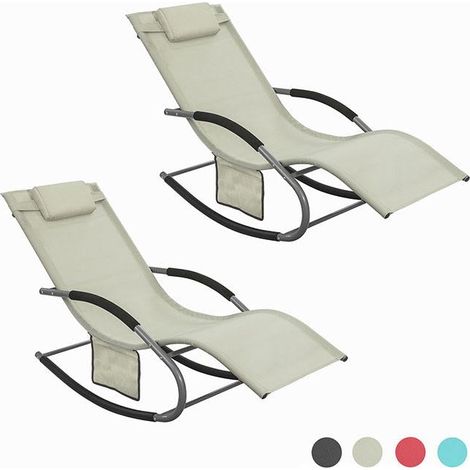 Set de 2 mecedoras,Jardín Mecedora con reposapiés, Hamaca de jardín, Tumbona ergonómica, Beige, OGS28-MIx2 SoBuy ES (1/5)