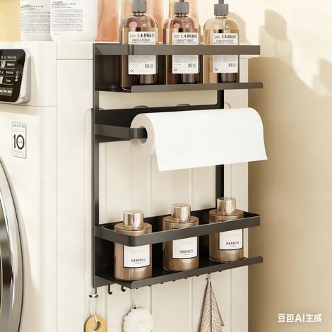 Porta spezie magnetico per frigorifero con ganci, porta asciugamani con presa forte, antiruggine e design salvaspazio per cucina e bagno (ripiano a 2 livelli per frigorifero) (1/5)