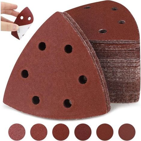 Delta-Triangles de Ponçage,120 pièces 6 Trous Triangl Poncag,Papier Abrasif Triangle 93x93x93mm (20 x grain 40/60/80/120/180/240 chacun),Feuilles Abrasives pour Ponceuses Delta (1/5)