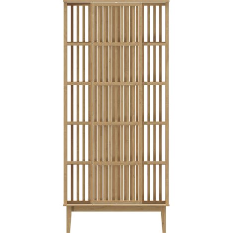 Armoire Bambou 5 Étagères avec Porte Coulissante, Penderie Bois Massif Naturel pour Chambre, Meuble Aéré à Lattes, Design Moderne (1/5)