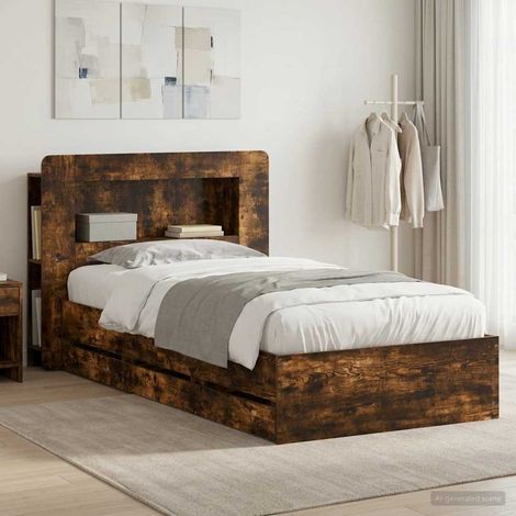 vidaXL Bed Frame with Storage and Headboard Smoked Oak 100 x 200 cm (1/5)