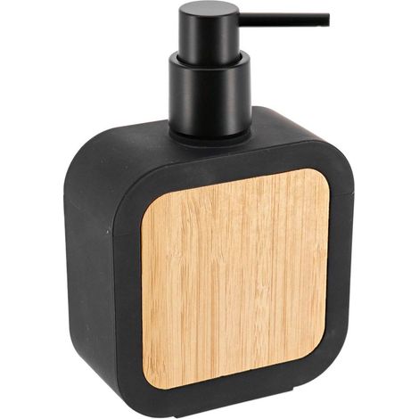 Dispenser di sapone quadrato in gomma + abs e bambù 350 ml - nero - Tendance