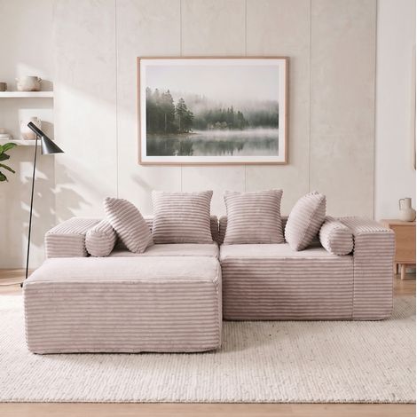 Sofá de esquina modular de 3 módulos 266 x 110 x 60,01 cm beige sin instalación DESVIAE (1/5)