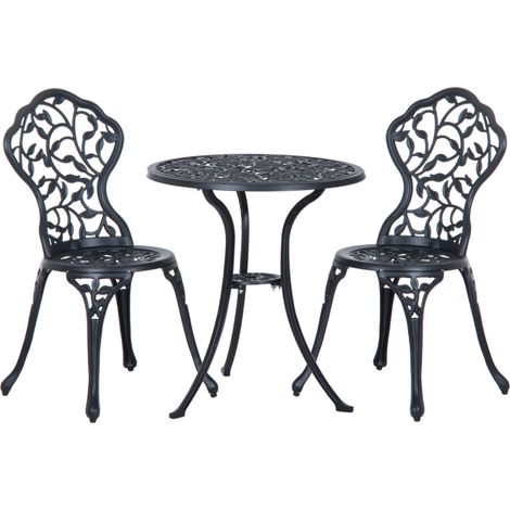Set bistrot da balcone per 2 persone in alluminio nero con tavolo e 2 sedie (1/5)