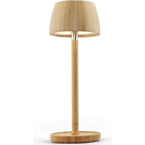 Lampe de Table LED Sans Fil en Bambou Rechargeable–Lampe de Chevet Tactile Dimmable,Style Scandinave Bohème,Étanche,Lumière d’Ambiance pour Chambre, Salon, Jardin et Extérieur-BAMO TL11 (1/5)
