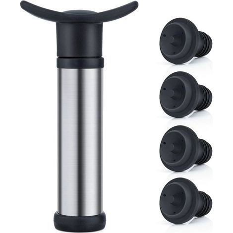 Tapón de botella de vino de calidad + 4 tapones de vino，Bomba de vino reutilizable para almacenamiento de vino，Bomba de vacío para vino (1/4)
