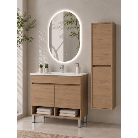 Meuble de salle de bain avec pieds avec vasque extra-plat ORIGENBATH NEBARI sur pieds avec portes sans miroir 50x40 cm estepa avec colonne (1/5)