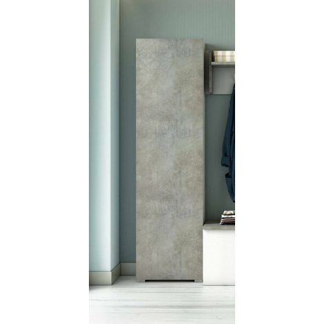 Dmora - Armario multiusos Ddarbo, Mueble lineal con 1 puerta y 7 baldas, Columna de entrada o baño, zapatero moderno, 100% Made in Italy, 50x30h182 cm, Cemento y Blanco (1/5)