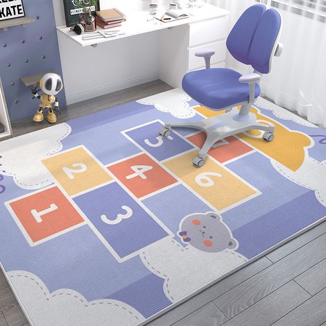 Tapis marelle animal, 80 x 120 cm, pour enfants, idéal pour salle de jeux, tapis d'intérieur marelle pour enfants, tapis marelle doux, idéal pour chambre d'enfant, salle de jeux (bleu) (1/4)