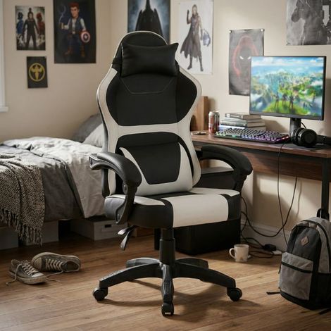 Sedia da gaming bianca ergonomica con braccioli (1/4)
