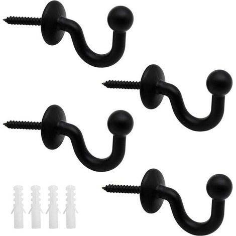 Lot de 4 Crochets Rideaux Embrasses de 61mm en Métal Noir Retenue de Rideaux Muraux Embrasse à Rideau U Design Multifonctionnels pour Rassembler Les Rideaux et Crocher Les Vêtements ou Sacs-DOU