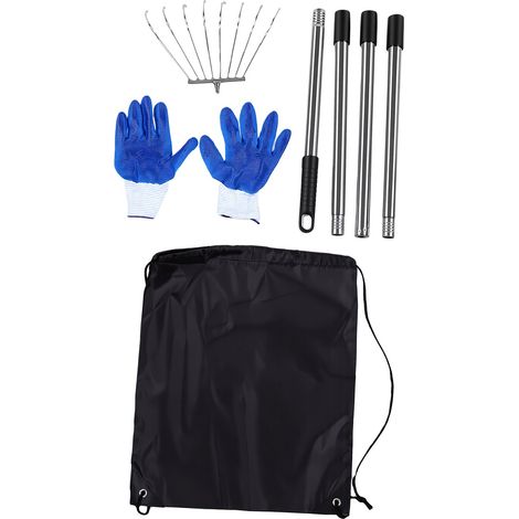 Râteau à feuilles réglable à 8 dents, robuste, ergonomique, poignée antidérapante, largeur de tête de 23 cm (9 pouces), pour jardin, pelouse et cour de ferme (1/5)