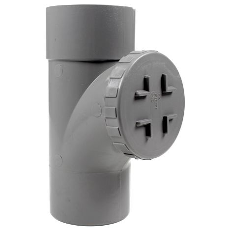 First Plast – Té de visite PVC mâle-femelle 87°30 Ø100 mm – Raccord d'évacuation pour accès entretien canalisations – Matériau PVC durable