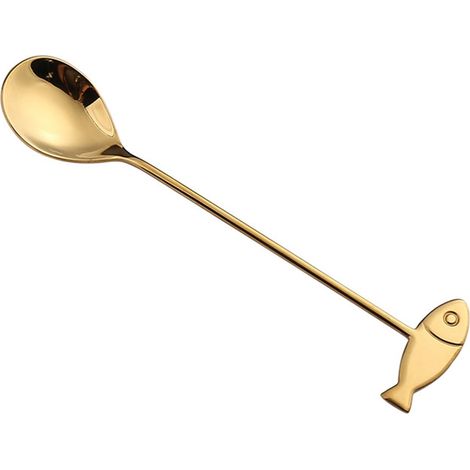 Cuillère À Café En Acier Inoxydable Forme Poisson Chat - 14,5 cm - Finition Miroir - Doré Ou Argenté - 1 Pièce (1/5)