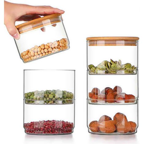 Dreistöckiges Vorratsglas mit Deckel, kleiner Behälter für Snacks, Trockenfrüchte und Salat. (1/5)