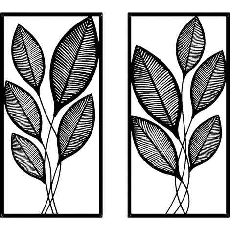 CCYKXALot de 2 Deco Murale Metal 40 x 20 cm Décoration Murale Noire Métal Arbre Feuille Décoration Murales pour Salon, Chambre à Coucher, Porche (1/5)