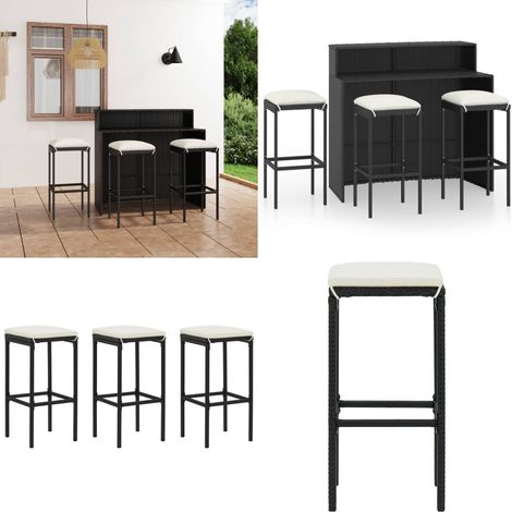 4-tlg. Gartenbar-Set mit Kissen Schwarz - Gartenmöbel - Barhocker (1/5)