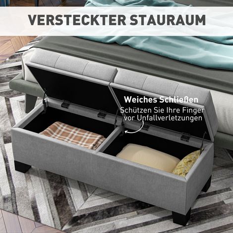 Banc coffre capitonné aspect lin, banquette de rangement rembourrée, charge max 180 kg, pour hall, chambre, séjour, 116 x 41 x 47 cm, gris (1/4)
