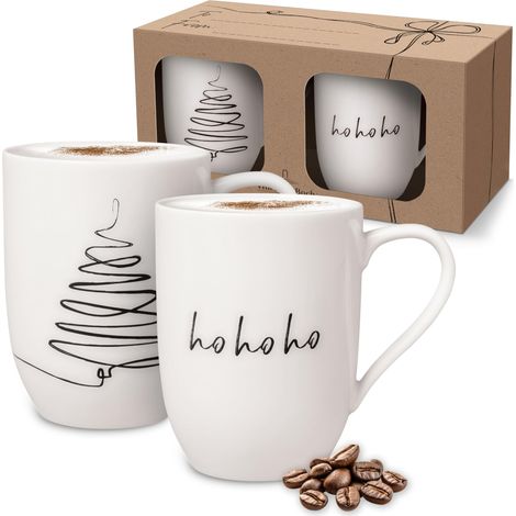 Statement Xmas Set Arbre 2 Pièces Blanc, Garanti Lave-Vaisselle, Compatible Micro-Ondes, Mug avec Anse, Article de Noël, Gobelet de Noël, Tasse Café, Porcelaine (1/5)