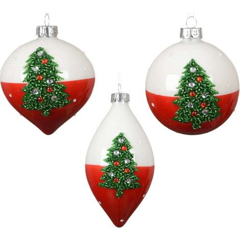 Decoris Pallina Vetro Decorazione Natale 8 cm Rosso-Bianco Assortita
