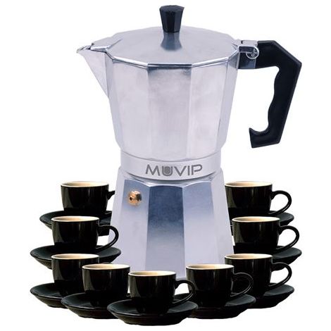 Muvip mv0605 caffettiera de alluminio - capacità 9 tazze - manico de bakelite resistente al calore ergonomico - adatto a piani di cottura elettrici, in vetroceramica, a gas e a induzione - colore allu